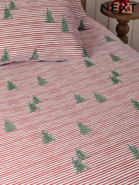 Christmas Tree Stripe Fitted Sheet And Pillowcase Set