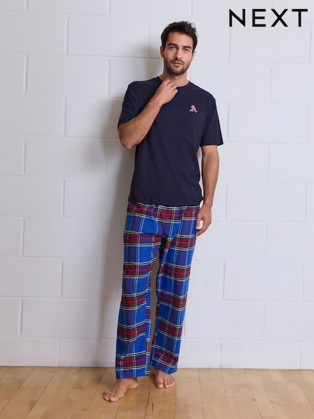 Blue Tartan - Regular Check Short Sleeve Pyjamas Set