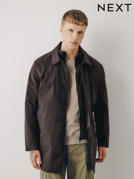 Brown - Regular Shower Resistant Padded Funnel Neck Coat