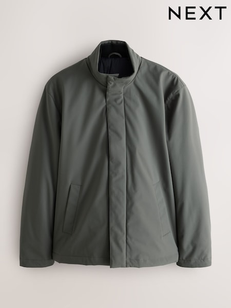 Green - Regular Showerproof Quilted Funnel Neck Jacket