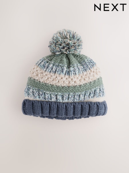 Mineral Stripe - Knitted Baby Hat With Pom