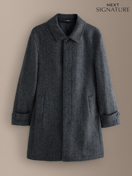 Grå - Regular Signature Abraham Moon Herringbone Wool Mac Coat