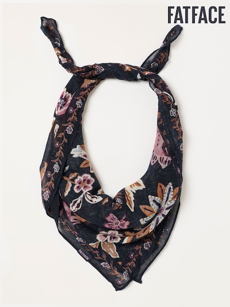 Navy - Fatface Vintage Floral Printed Square Scarf