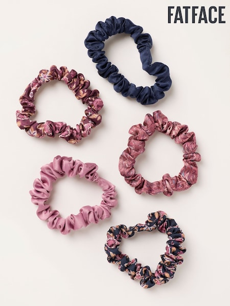 Pink - Fatface 5 Pack Satin Scrucnhies