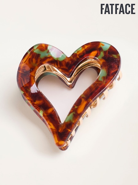 Brązowy szylkretowy - Fatface Metal Resin Heart Claw Clip