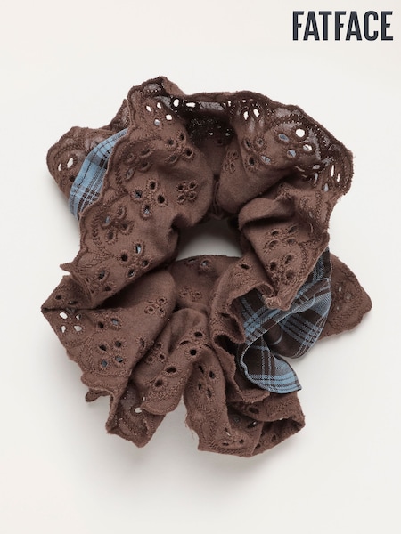 Modrá - Fatface Check Frill Scrunchie