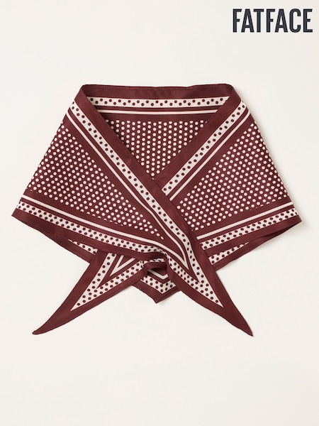 Burgundy Red - Fatface Polka Dot Triangle Square Scarf