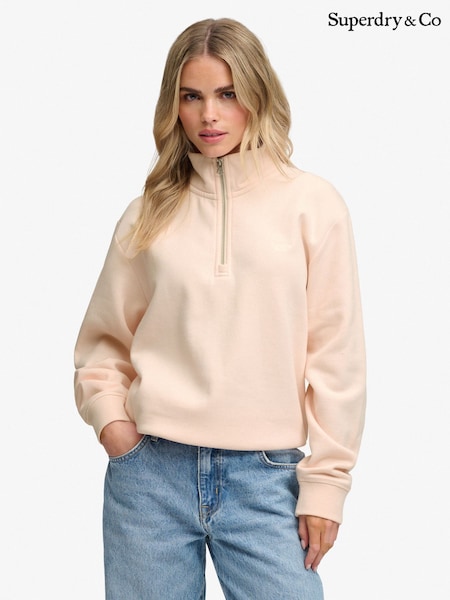 Pink - Superdry Signature Emb Half Zip Sweat Top