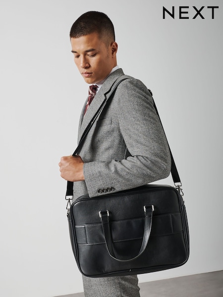 黑色 - Regular Faux Leather Briefcase