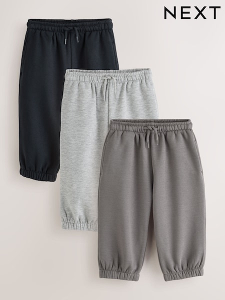 Grey/Black - Wide Cuffed Joggers 3 Pack (3mths-7yrs)