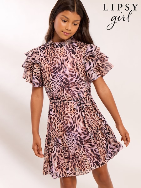 Pink Leopard - Lipsy Printed Chiffon Dress (5-16yrs)
