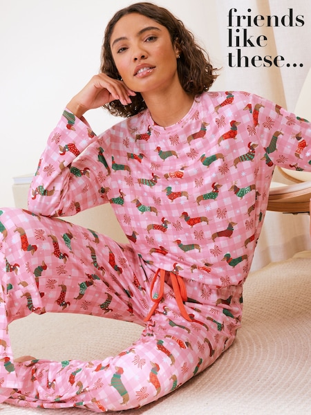 Pink Check Sausage Dog - Friends Like These Long Sleeve Pyjamas