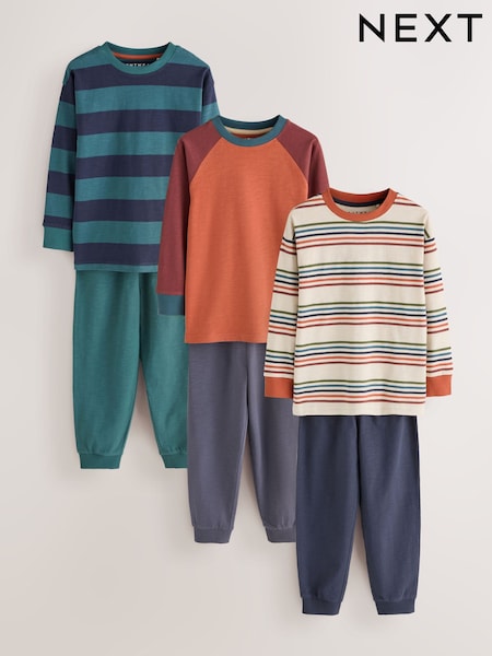 Orange/Navy/Green Stripe - Long Sleeve Jogger Pyjamas 3 Pack (3-16yrs)