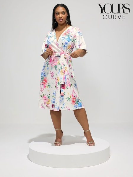 Yours Curve London Blurred Floral Wrap Scuba Crepe Dress (V64403) | kr832
