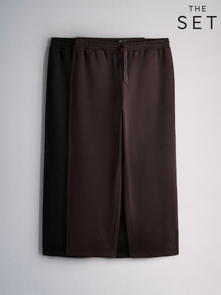 שחור/חום - Regular The Set 2 Pack Loopback Straight Joggers