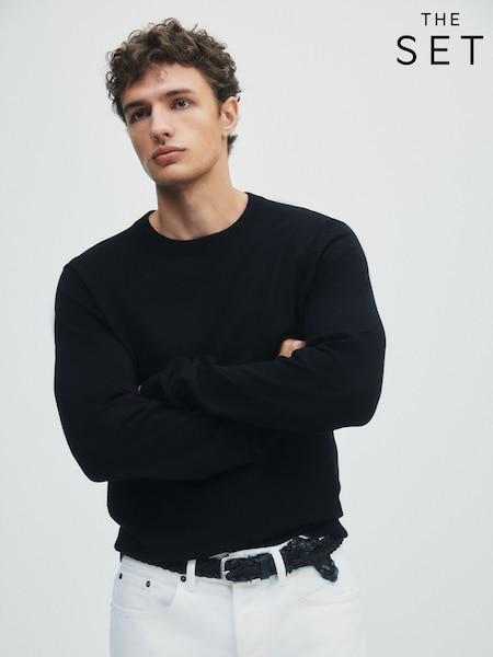 Black/Navy - Regular The Set 3 Pack Long Sleeve Knitted Crew Neck Jumpers