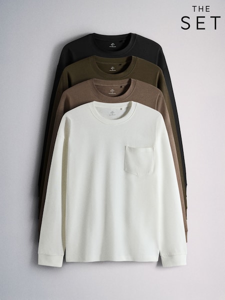 Negro/verde - Regular The Set 4 Pack Heavyweight Longsleeve Pocket T-shirt
