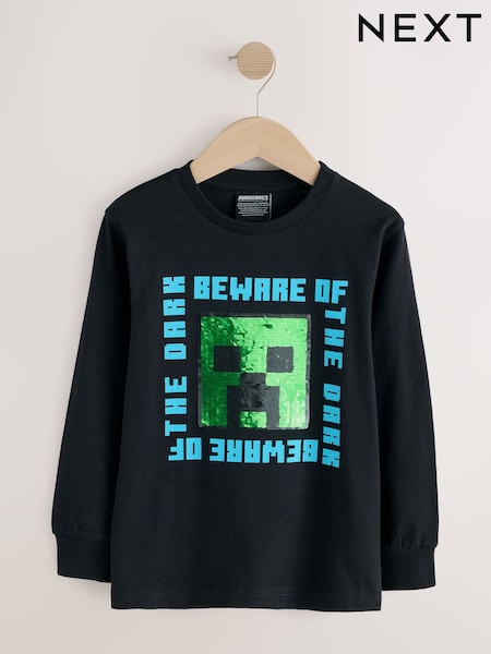 Schwarz Pailletten - Long Sleeve Minecraft T-shirt (3-16yrs)