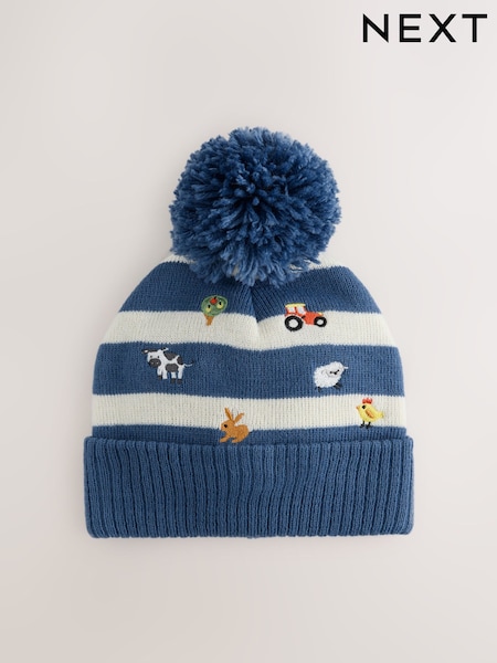 Blue Farm - Embroidered Pom Beanie (3mths-10yrs)