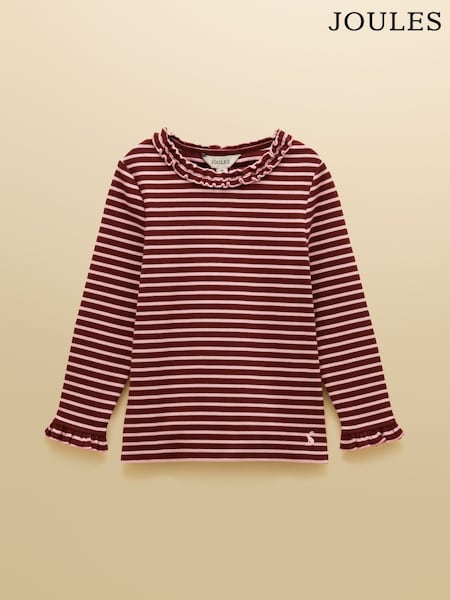 Brown & Pink - Joules Girls' Sophie Striped Long Sleeve Ribbed Top