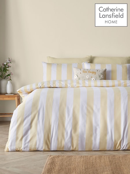 Catherine Lansfield Yellow Cove Stripe Reversible Duvet Cover Set (V64579) | AED99 - AED163