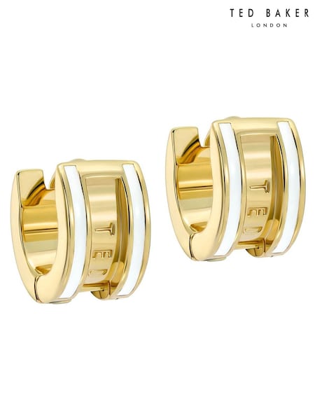 Ted Baker Gold Tone/White Plated ROLO Classic Colour Enamel Roll Huggie Earrings (V64615) | SGD 74