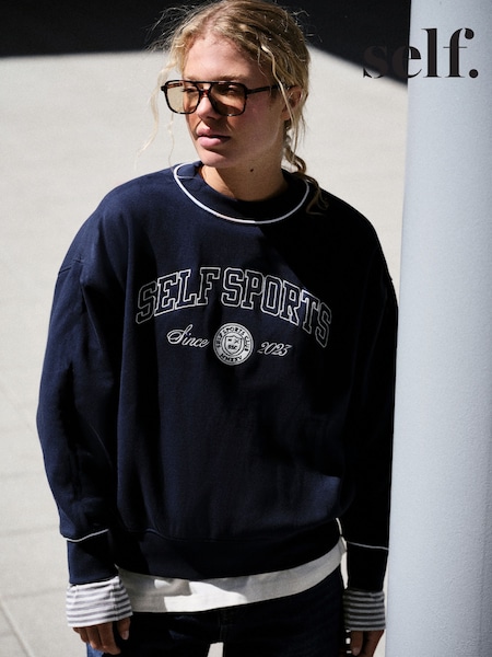 Blu navy con scritta - Self. Crew Neck Sweatshirt