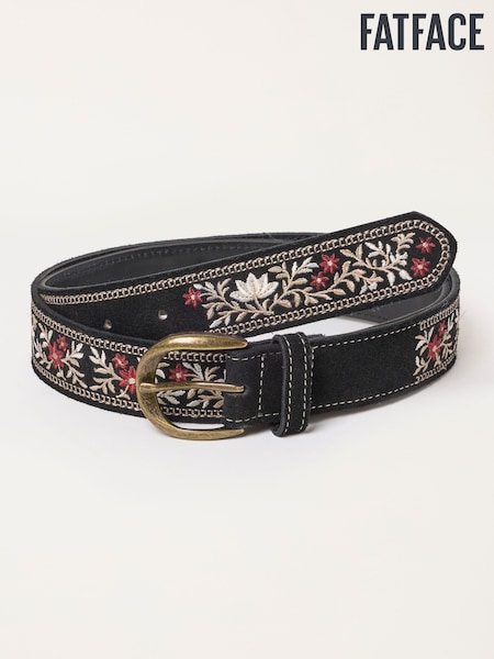 Schwarz - Fatface Floral Embroidered Suede Belt