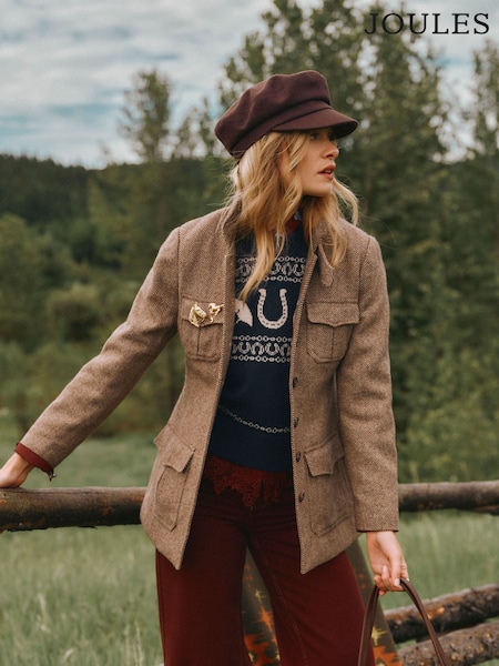 Brown - Saddlebury Wool Blend Herringbone Jacket