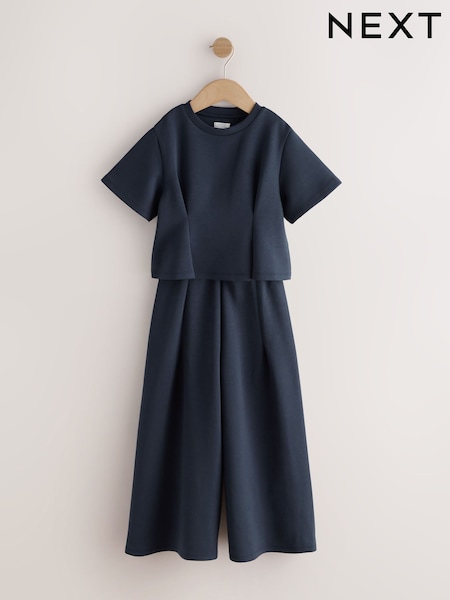 Navy - Pleated Wide Leg Set (3-16yrs)