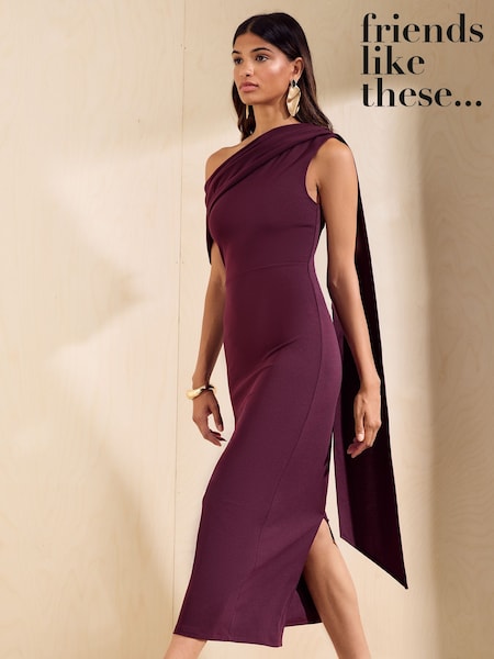 Aubergine Purple - Friends Like These Asymmetric Neck Scarf Midi Dress
