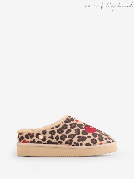 Cherry Leopard - Never Fully Dressed Embroidered Chunky Mule Slippers