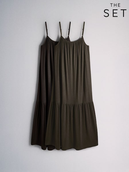 Khaki Green/Brown - The Set 2 Pack Dropped Waist Jersey Maxi Dress