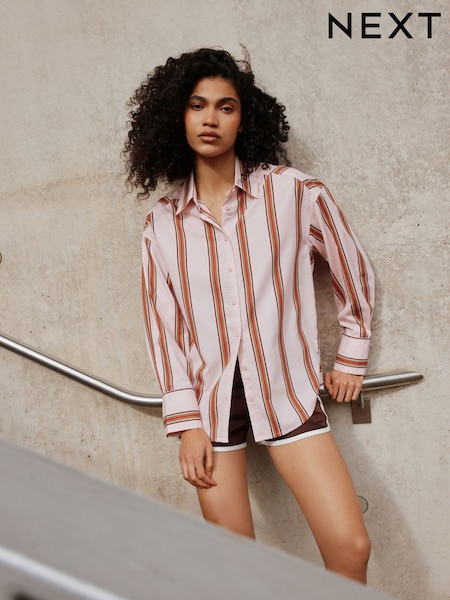 Pink and Red Stripe - Oversized Poplin Boyfriend Shirt