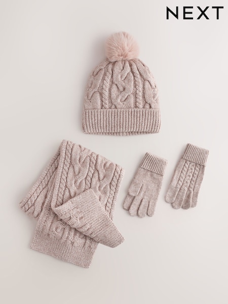 Mink Pink - Cable Beanie Scarf And Gloves Set (3-16yrs)