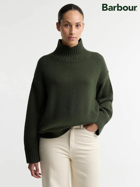 Green - Barbour® Woodhouse Cashmere Blend Funnel Neck Knitted Jumper