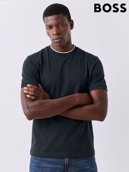 Navy - Regular Boss Tessler Regular-fit Tipped Detail T-shirt