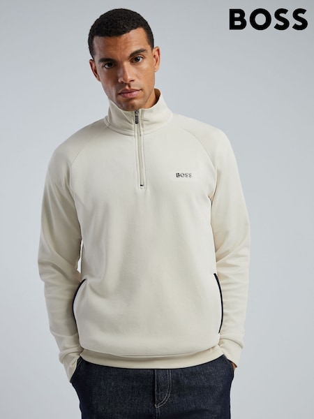 White - Regular Boss Sense Regular-fit Quarter Zip Logo Sweat Top