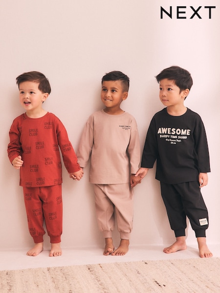 Black/Red/Stone - Long Sleeve Jogger Pyjamas 3 Pack (9mths-11yrs)