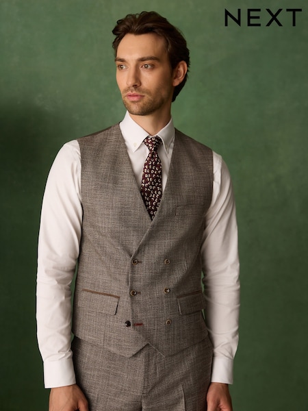 Brun - Regular Regular Fit Trimmed Puppytooth Texture Suit Waistcoat