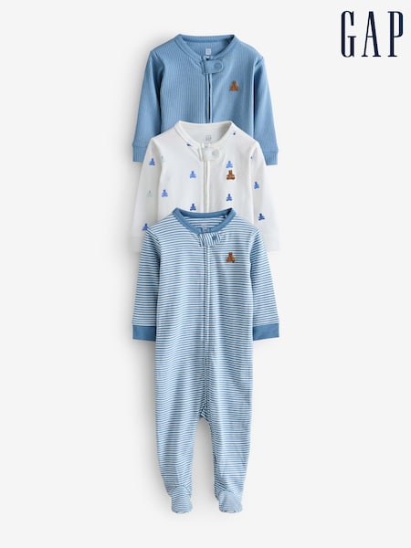 Blue and White - Gap 3 Pack Baby Sleepsuits (0-12mths)