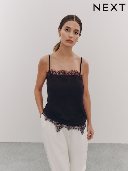 Sliv vijolična - Straight Neck Satin Lace Cami Top