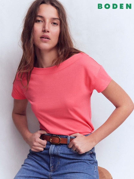 Boden Pink Supersoft Boat Neck T-Shirt (V66377) | AED169