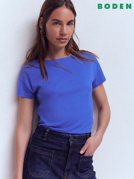 Boden Blue Supersoft Boat Neck T-Shirt (V66383) | $56
