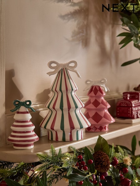 Set Of 3 Ceramic Christmas Tree Decorations