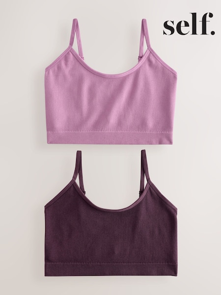 Berry Red - Self. Seamless Rib Long Line Bralettes 2 Pack