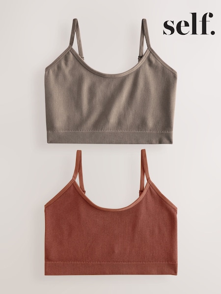 Marron rouille - Self. Seamless Rib Long Line Bralettes 2 Pack