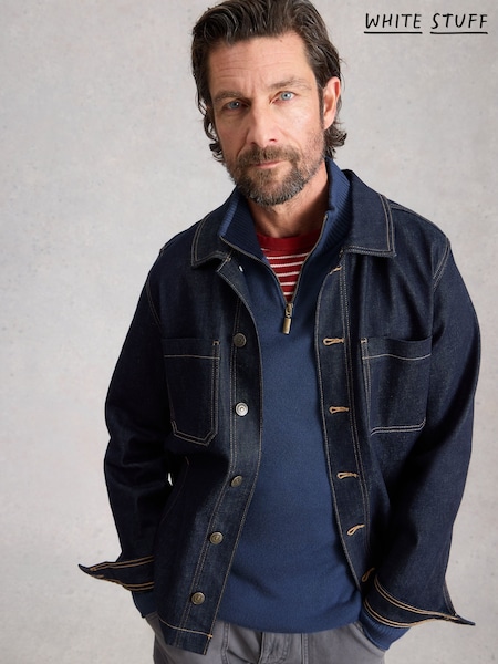 White Stuff Blue Newport Merino Polo Long Sleeve Shirt (V66448) | AED349