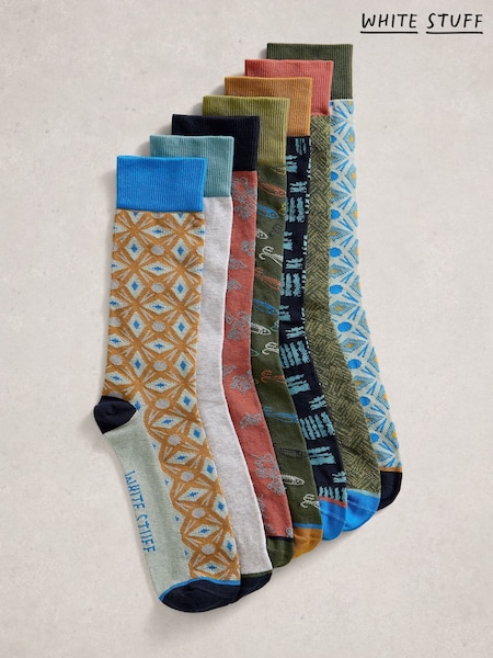 White Stuff Green 7PK Geo Print Socks (V66450) | $37