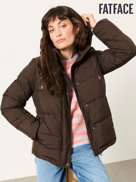 Chocolate Brown - Fatface Short Puffer Jacket